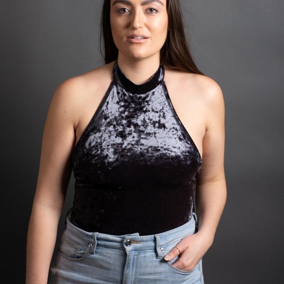 Charcoal Velvet Bodysuit by Forever 21 - Picture 1 of 11